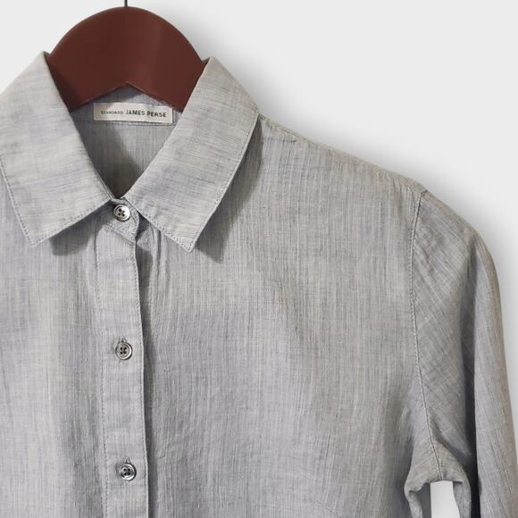 Standard James Perse Womens Blue Button Up Shirt Sz 0 Career Capsule Office - Picture 2 of 11